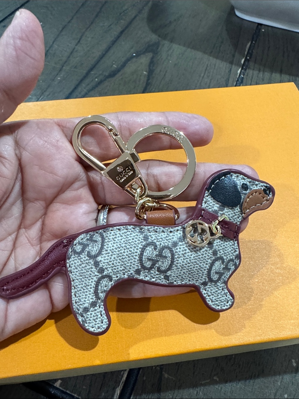 Brown & Beige Monogram Dachshund Keychain Charm